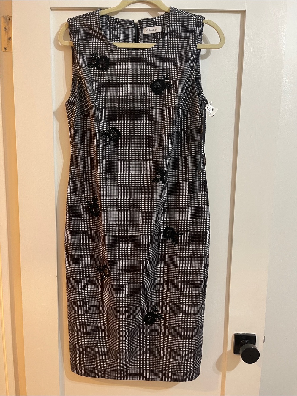 Calvin Klein Black & White Plaid Embroidered Sheath Dress
